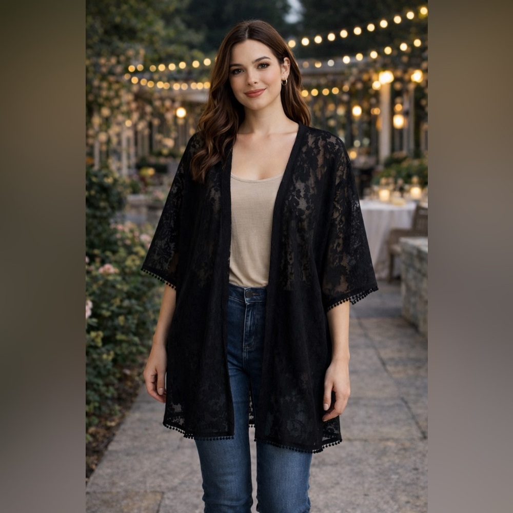 Express Black Lace Kimono Cover Up